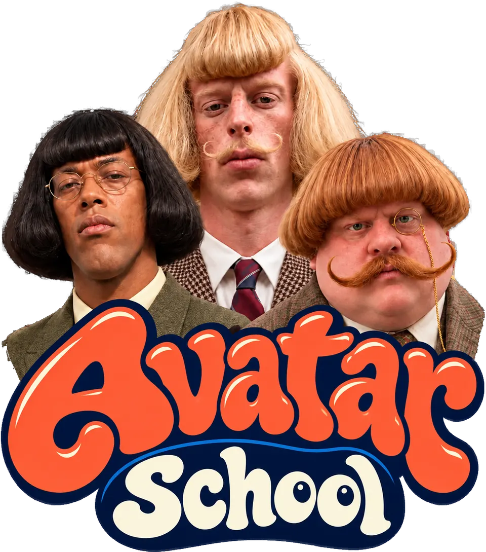 Logo da Avatar School com três personagens de IA